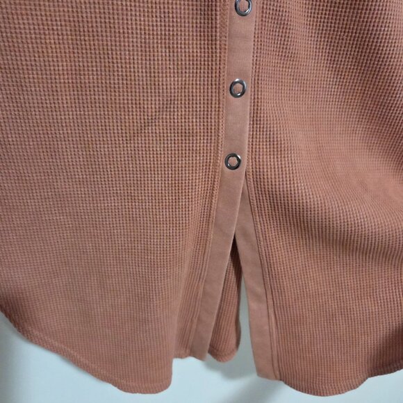 EUC ANTHROPOLOGIE DAILY PRACTICE WAFFLE KNIT SCOOP NECK BUTTON DOWN TAN DRESS M - Picture 8 of 14